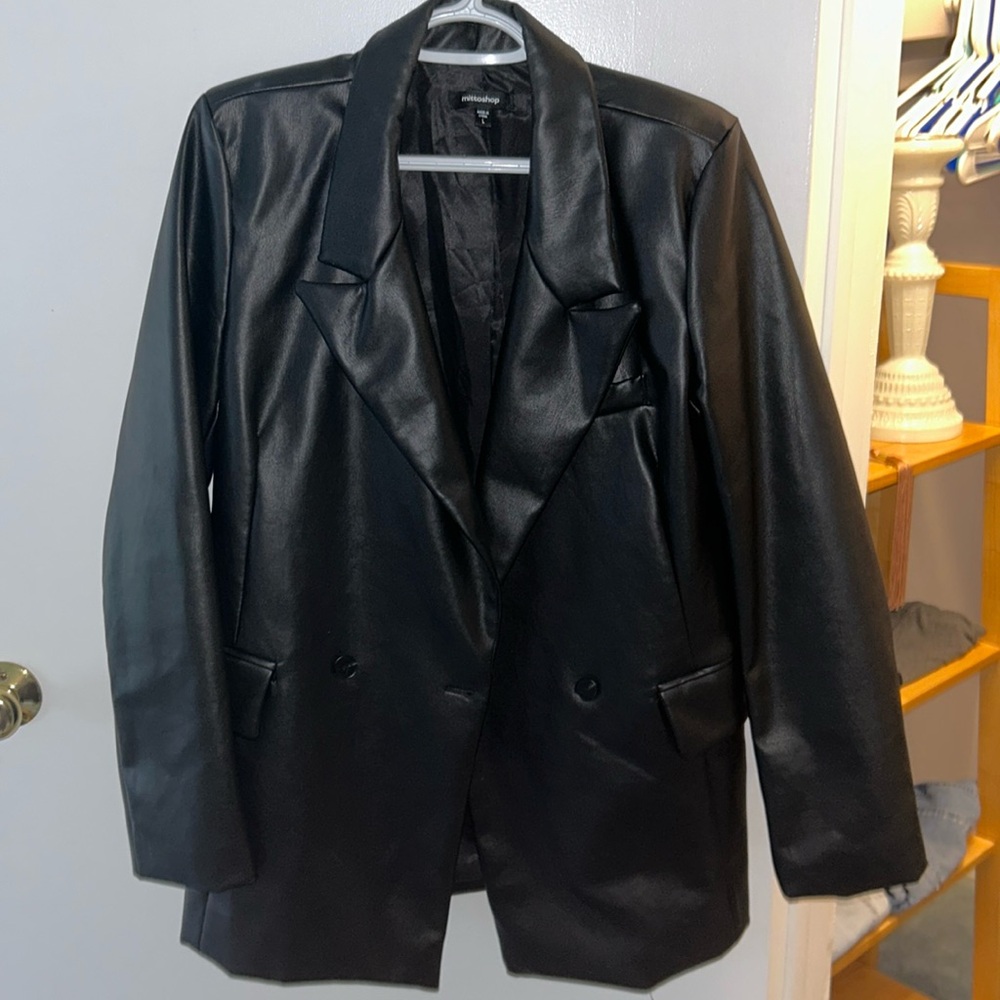 Faux leather blazer